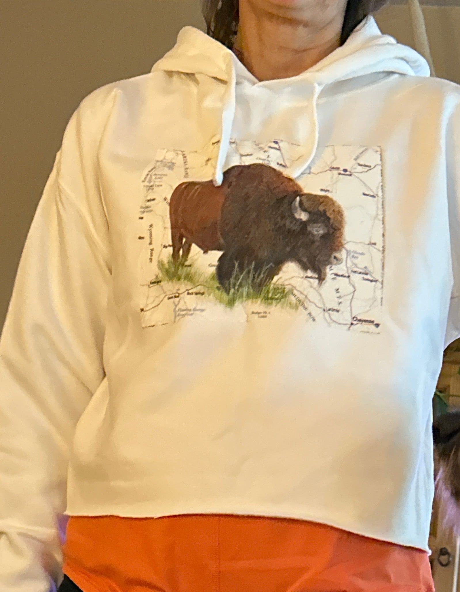 Buffalo Wyoming white crop sweatshirt with hood